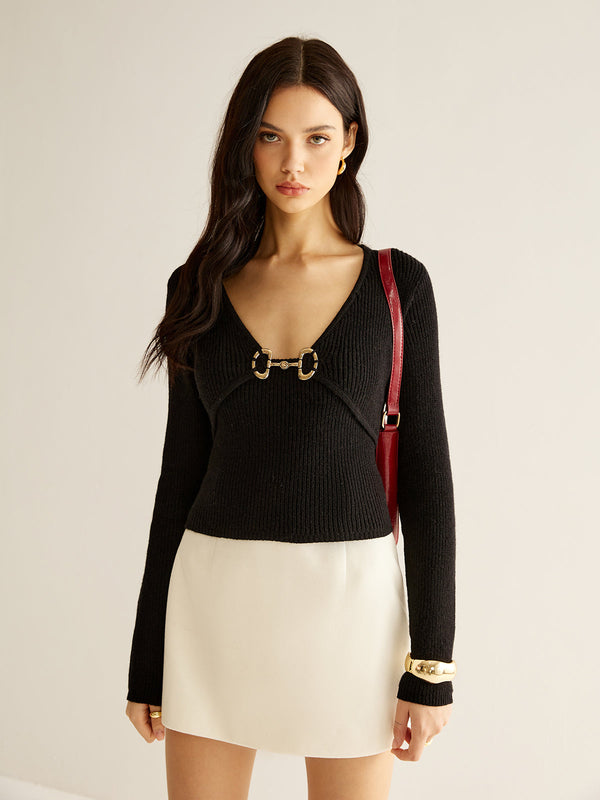 V Yaka Metal Detaylı Kazak 