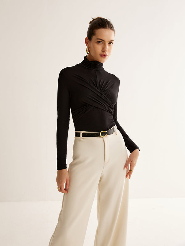 Düz Çapraz Pileli Tişört 