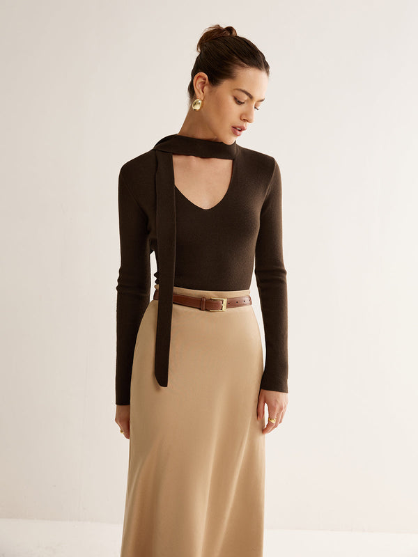 Kravat Yaka İnce Örgü Üst 