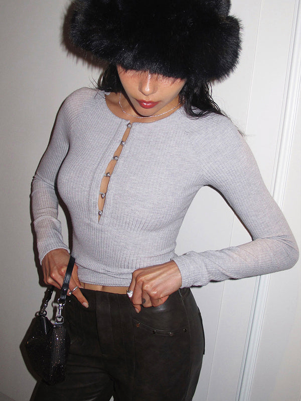 İnci Düğmeli Kesimli Dar Üst 