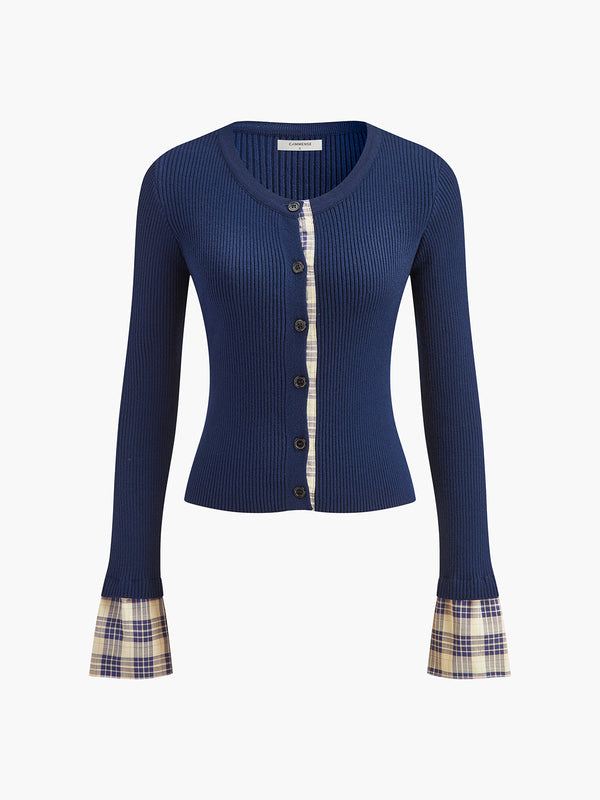 Renk Bloklu Düğme Panelli Hırka 