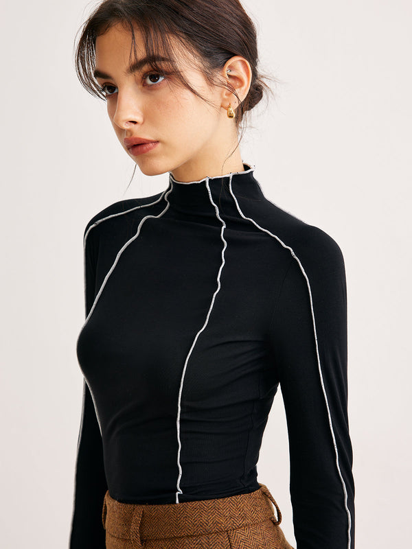 Marul Kenarlı Kontrast Şeritli İnce Tişört 