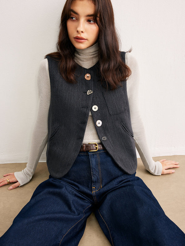 Geometrik Düğmeli Kısa Yelek 