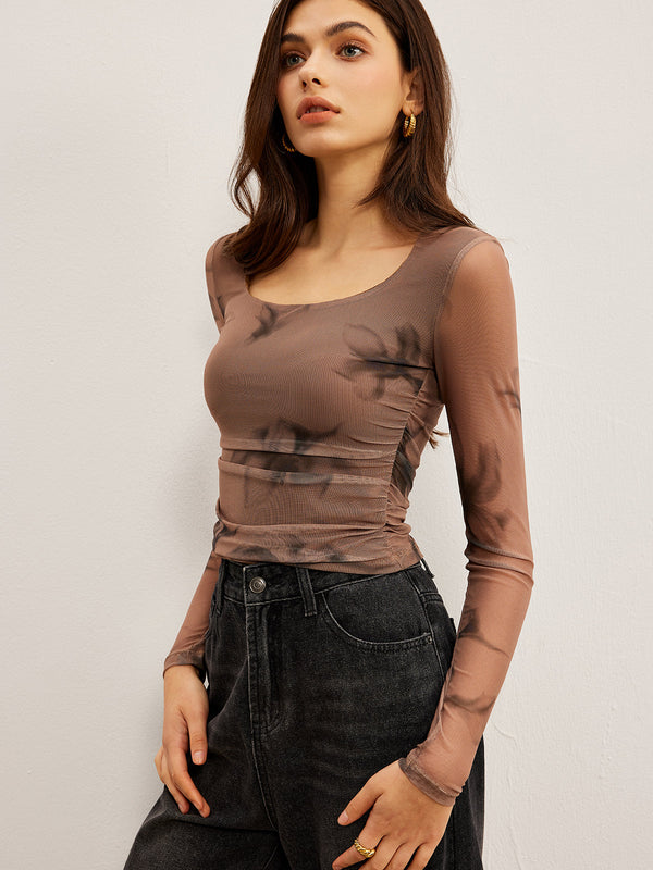 Tye Dye Çiçek Baskılı File Tişört 