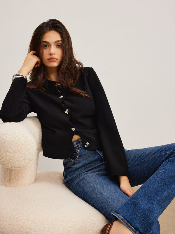 Kalp Düğmeli Normal Kesim Ceket 