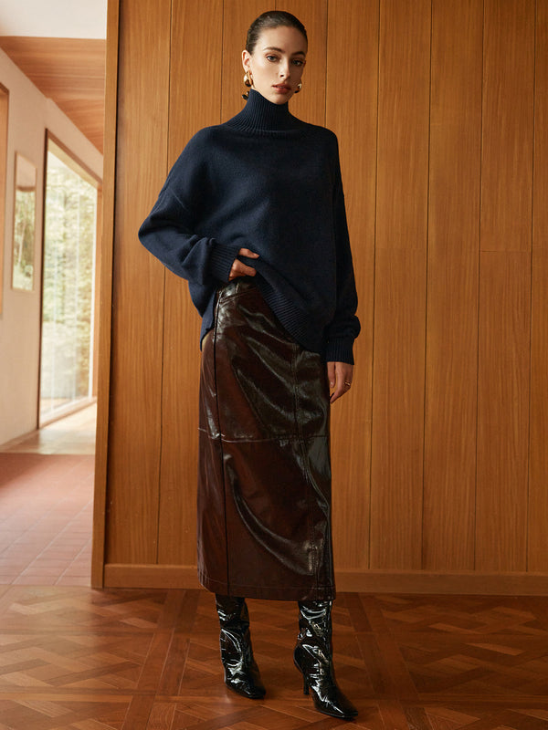 Cepli Bölünmüş Suni Deri Etek 