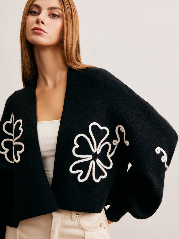 Örgü Çiçekli Kısa Dış Giyim 