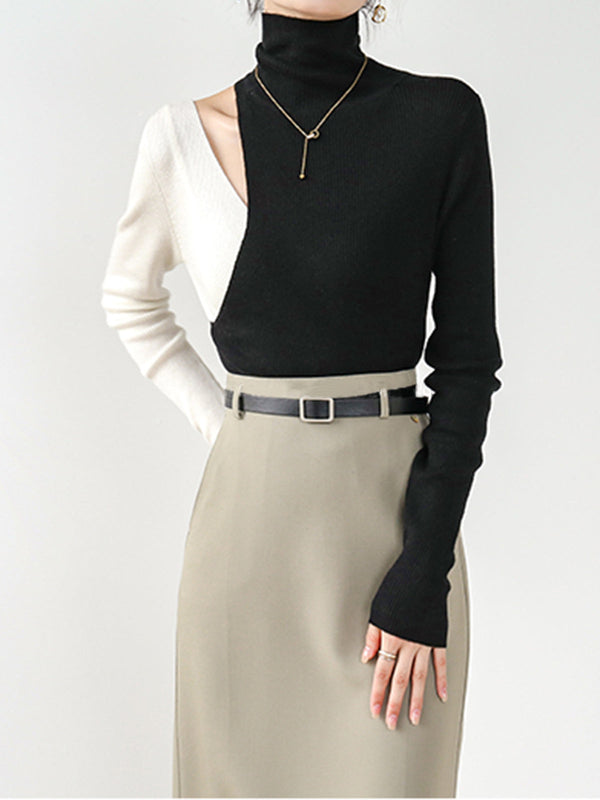 Renk Bloklu Kesikli Örgü Üst 