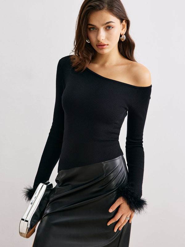 Kaşmir Asimetrik Yaka İnce Kazak 