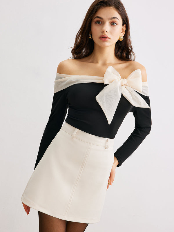 Şifon-Fiyonklu Omuz Açık İnce Bluz 