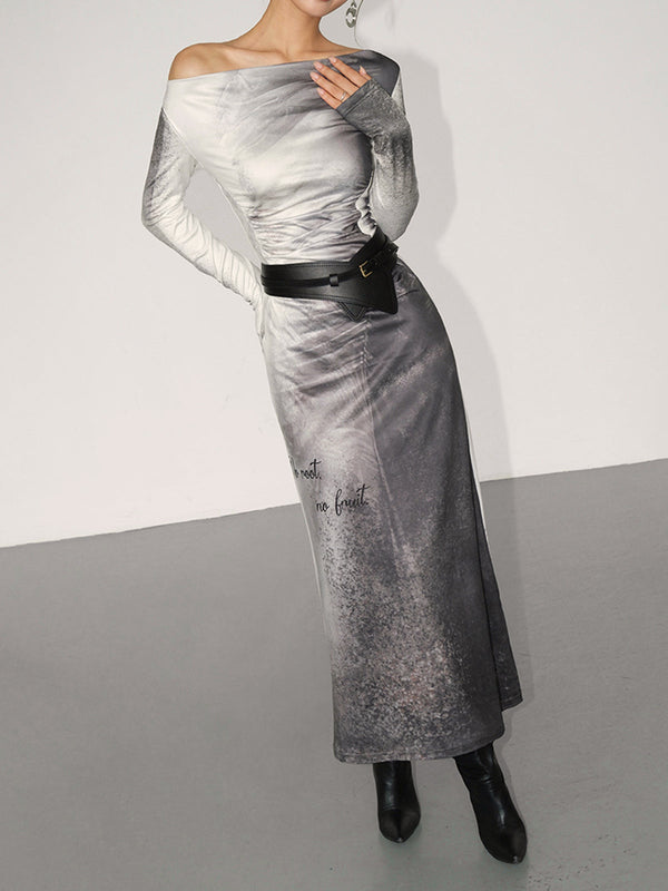 Düz Yaka Degrade İnce Elbise 