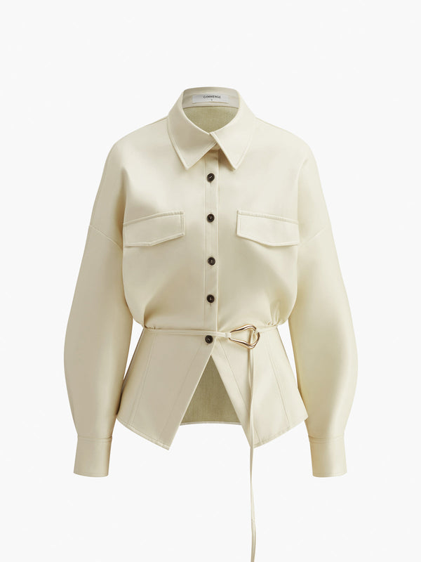 Kemersiz Suni Deri Düğmeli Polo Tişört 