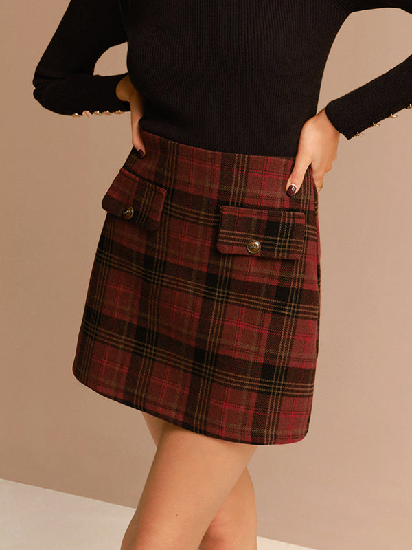 Tweed Kareli Mini Etek 