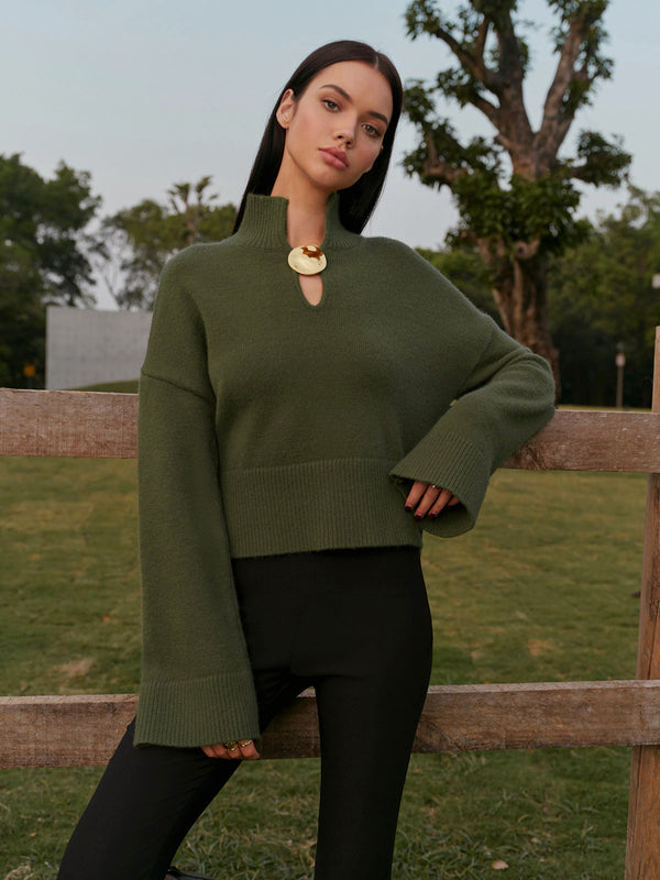 Balıkçı Yaka Metal Detaylı Kısa Kazak 