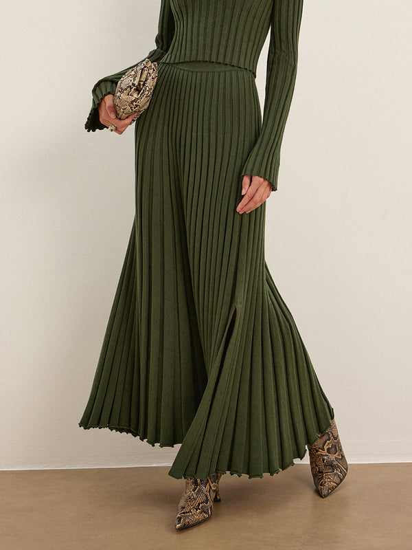 Marul Kenarlı Pileli Kazak Etek 