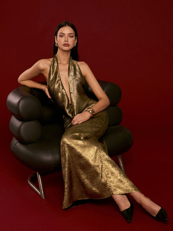 Sırtı Açık Pileli Askılı Elbise 