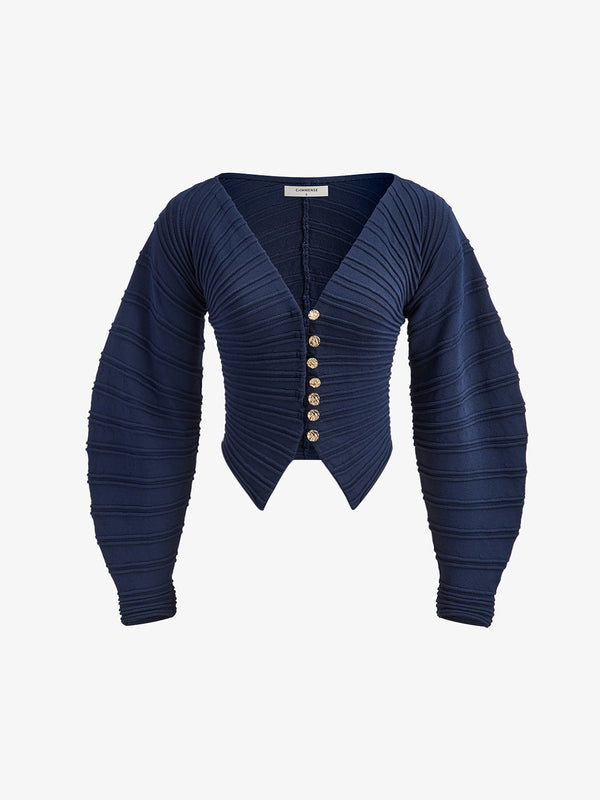 Çakıl Taşlı Pileli Düğmeli Örgü Üst 