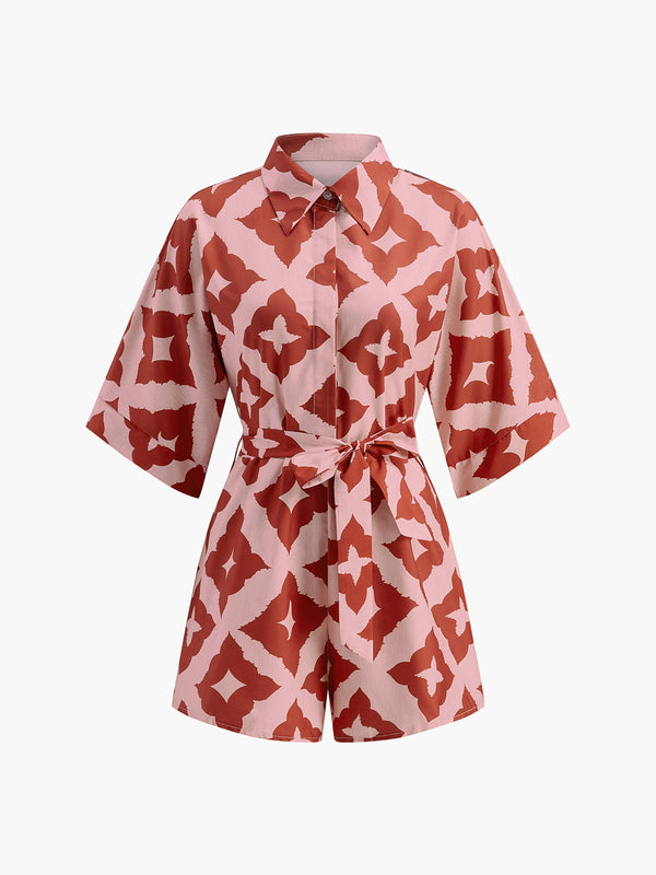 Floral Print Shirt Jumpsuit