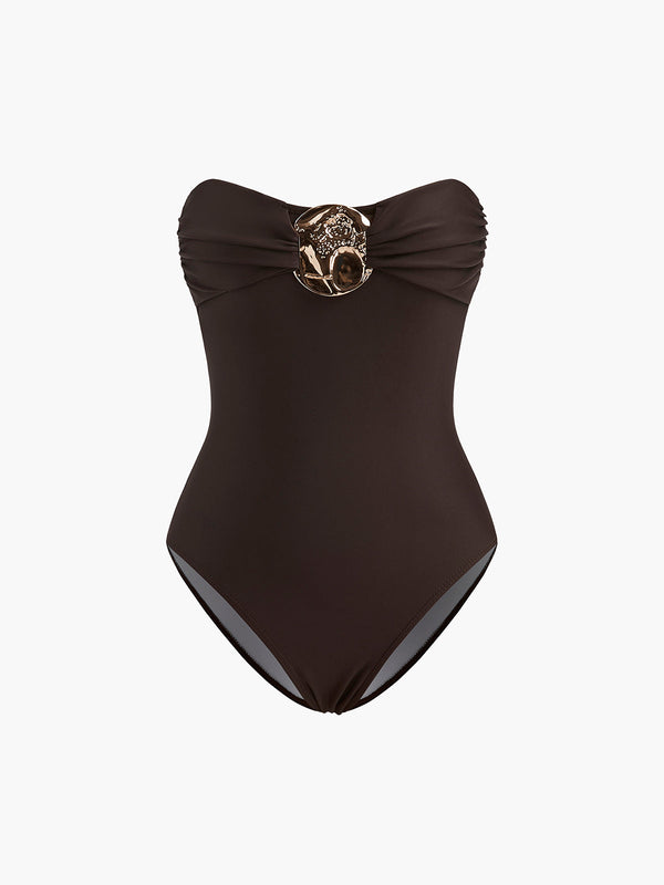 Metal Detaylı Büküm Ön Tek Parça Mayo 