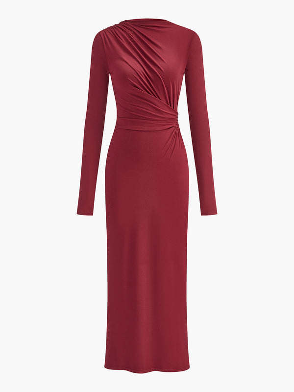 Büzgülü Jersey Slim Uzun Elbise 