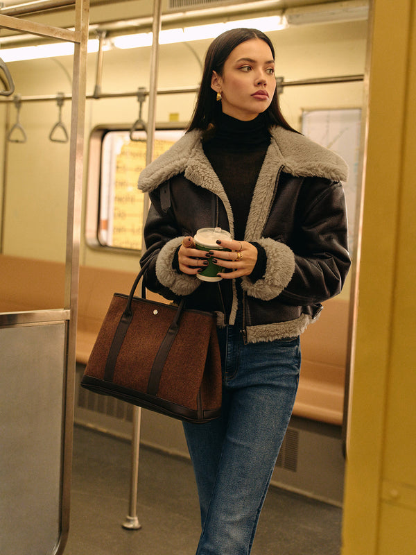 Teddy Suni Deri Fermuarlı Ceket 