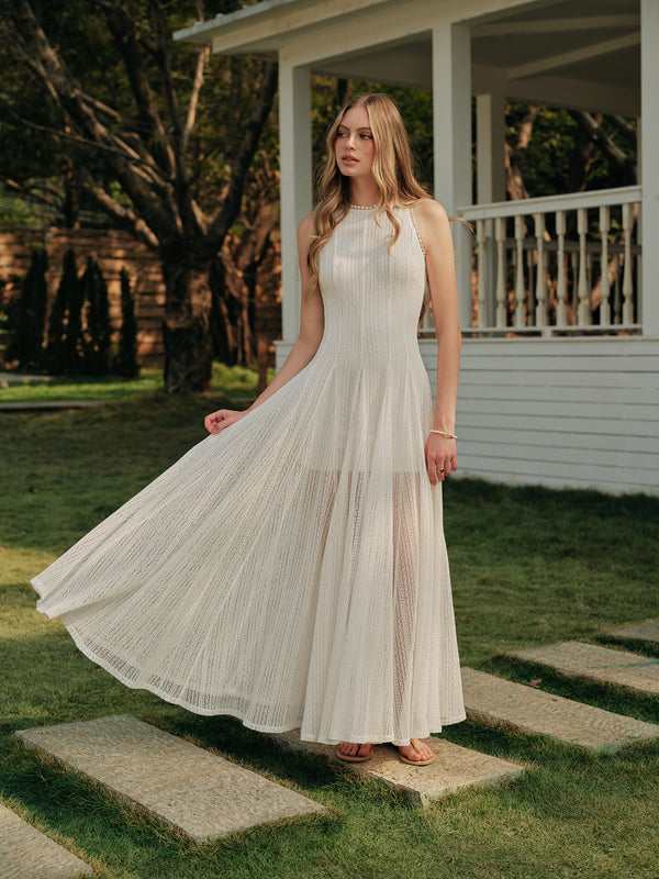 Yarı Şeffaf Dantel Kolsuz Elbise 