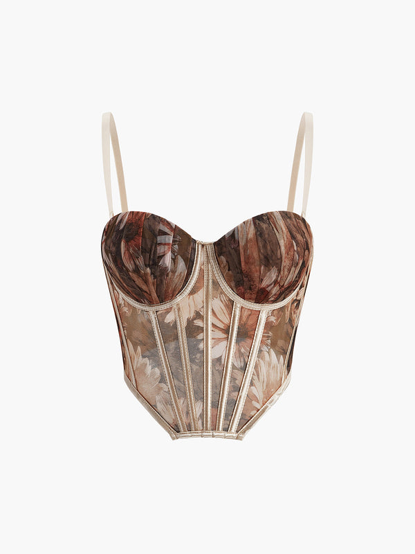 Yarı Şeffaf Çiçek Desenli Kalp Korse 