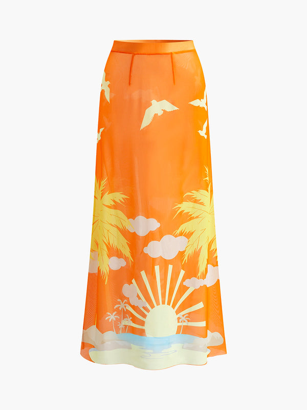 Tropical Print Cover-Up Skirt