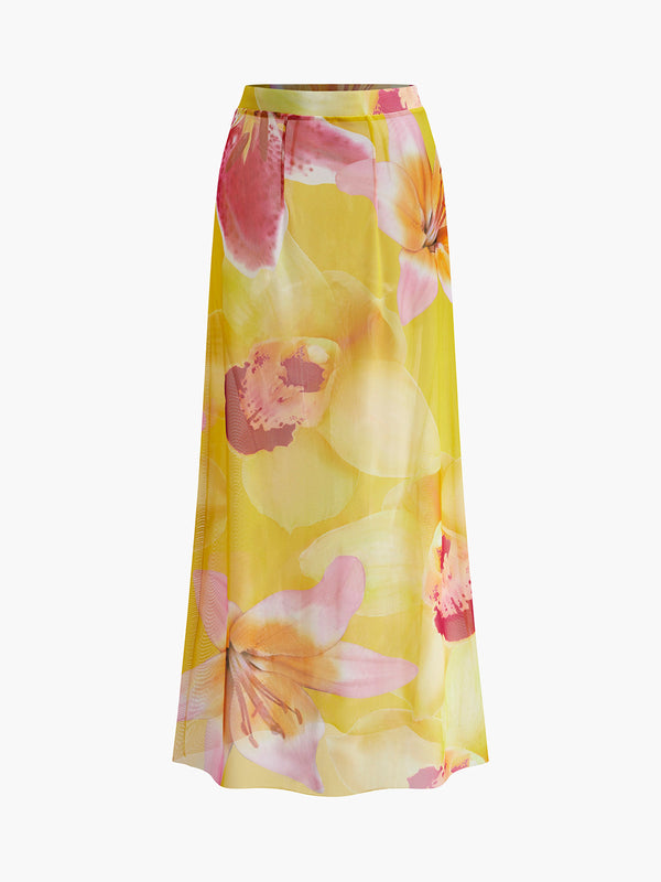 File Çiçek Desenli Kapalı Etek 