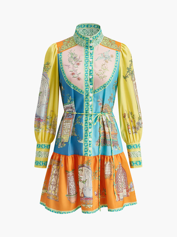 Kemerli Baskılı Balıkçı Yaka Elbise 