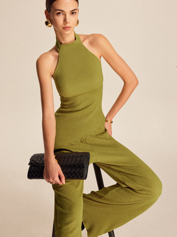 Halter Yaka Sırtı Açık Pantolon Takımı 