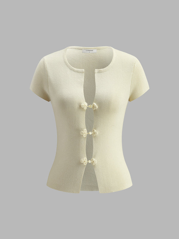Düğme Detaylı Ribana Örgü Üst 