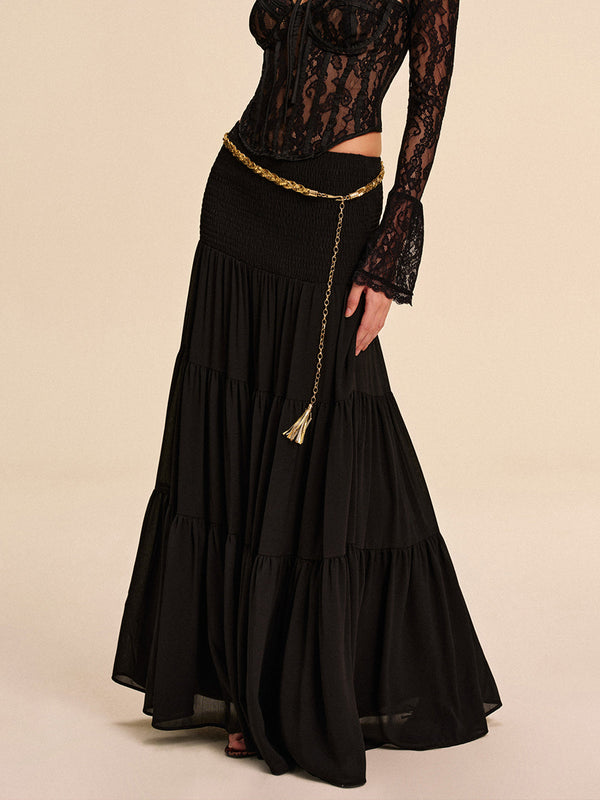 Semi-Sheer Chiffon Skirt Without Belt