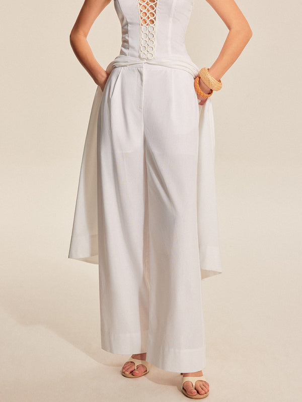 Mid-Waist Wide-Leg Pants With Pockets