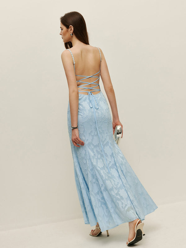 Lace-Up Back Floral Lace Dress