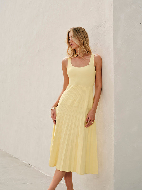 Kare Yakalı Ribana Örgü Elbise 