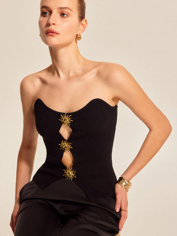 Metal Kesimli Örgü Kazak Yelek 