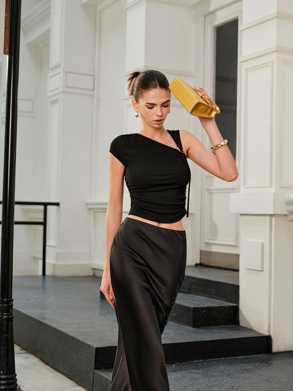 Asymmetrical Neck Crop Top