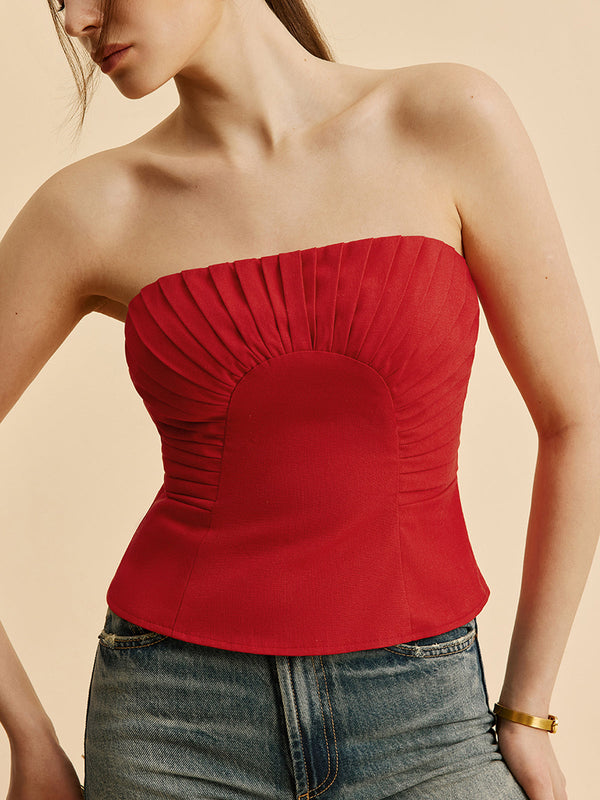 Cotton & Linen Pleated Strapless Top