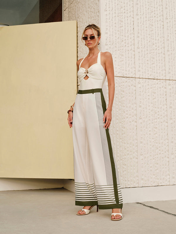 Striped Print Zipper Mid-Waist Pants