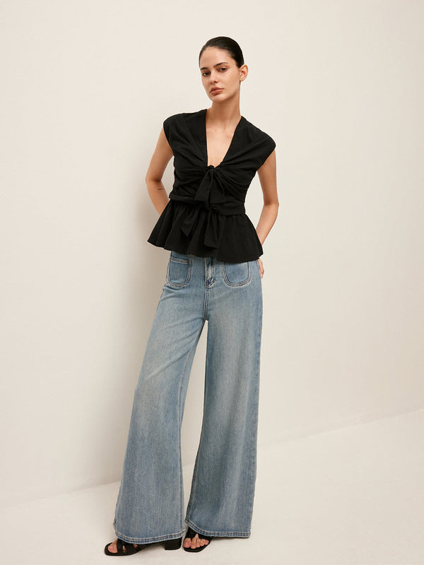 Mid-Waist Wide-Leg Denim Jeans With Pockets