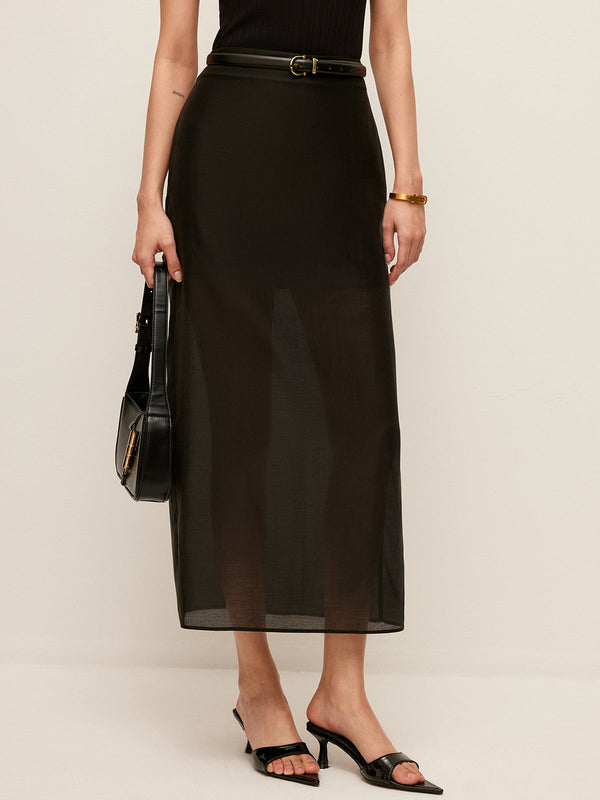 Semi-Sheer Slit-Back Skirt