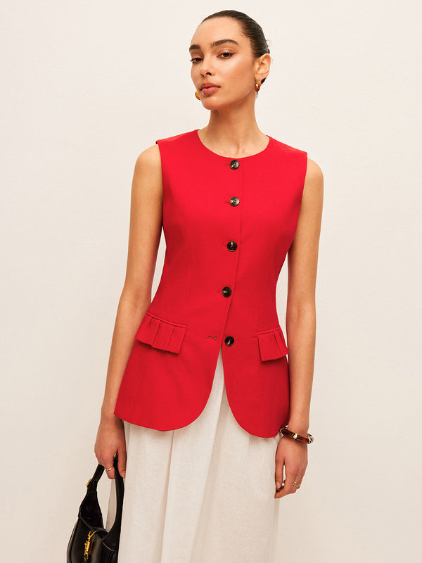 Pamuk ve Keten Düğmeli Yelek 