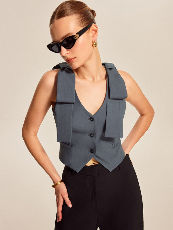 Bow Shoulder Tailored Vest
