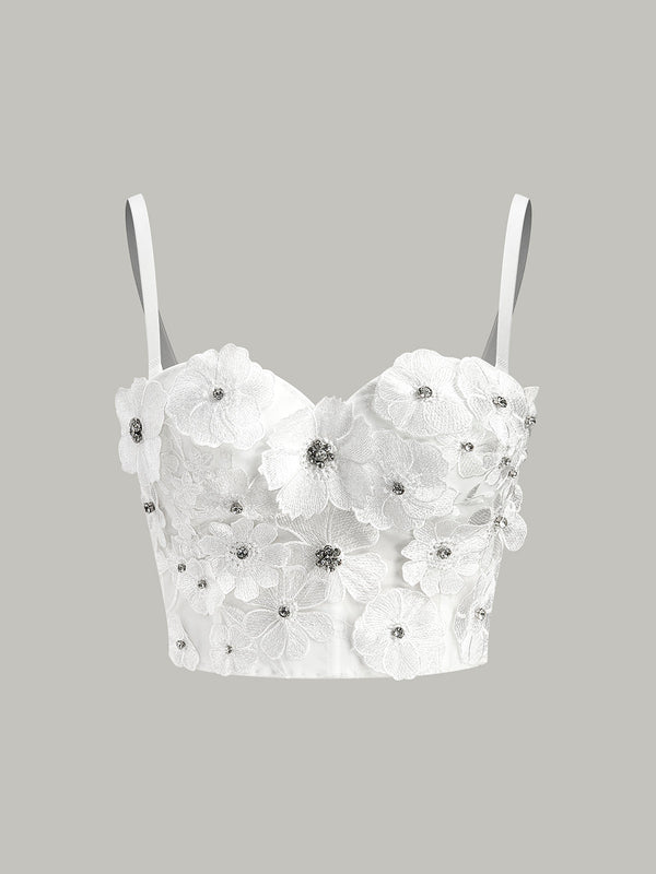 Yarı Şeffaf İşlemeli Çiçek Desenli Kalp Korse