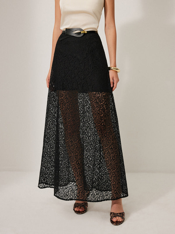 Semi-Sheer Lace Skirt Without Belt