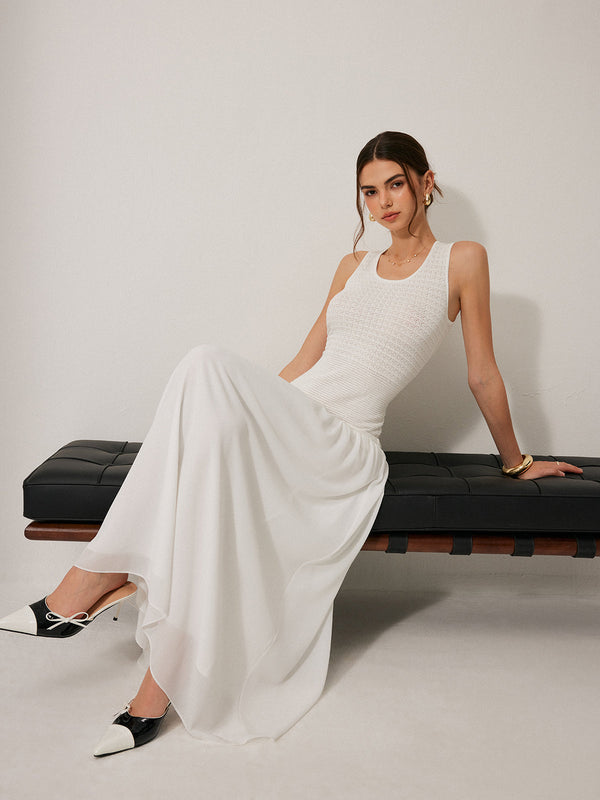 Yarı Şeffaf Örme Kolsuz Elbise