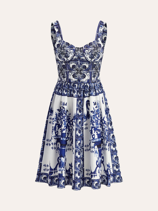 Boho Çiçek Desenli Volanlı Elbise 