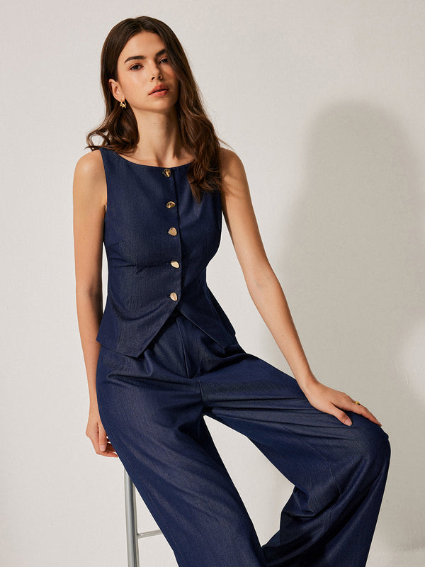Button-Front Sleeveless Vest