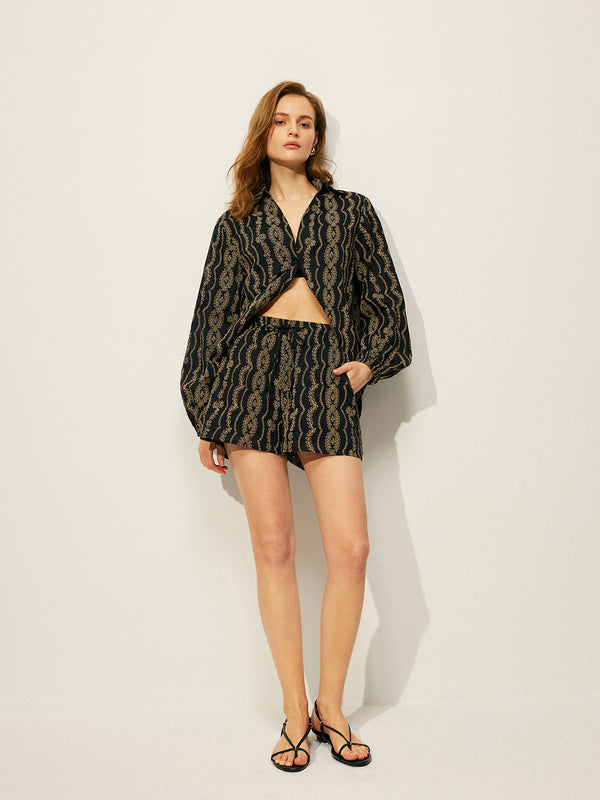 Kemersiz Baskılı Gömlek Şort Takımı 